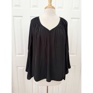 Ramy Brook Womens Black V-Neck Long Bell Sleeve Peasant Top Blouse Size Medium